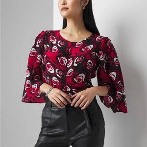 White House Black Market Red and Black Rose Top